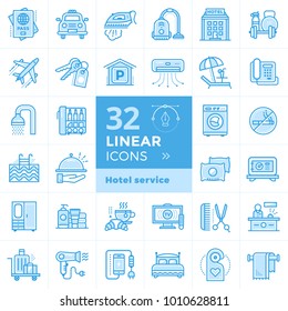 Big linear icons set of Hotel services. Outline icons for print, presentation, web