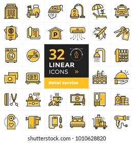 Big linear icons set of Hotel services. Outline icons for print, presentation, web