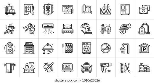 Big linear icons set of Hotel services. Outline icons for print, presentation, web
