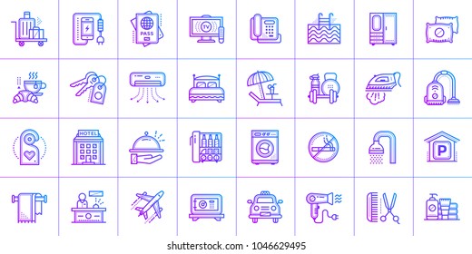 Big linear icons set of Hotel services. Outline icons for print, presentation, web