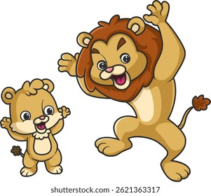 A big lion with a baby lion scream of illustration