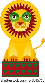 Big lion in the circuson a white background. Vector