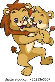 big lion is joking with little lion, big lion hugs little lion of illustration
