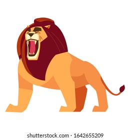 Big Lion roaring. Cartoon Flat Vector Illustration isolated on white background.