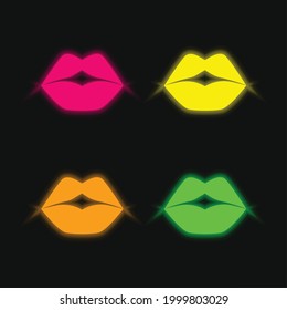 Big Lips four color glowing neon vector icon