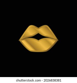 Big Lips gold plated metalic icon or logo vector