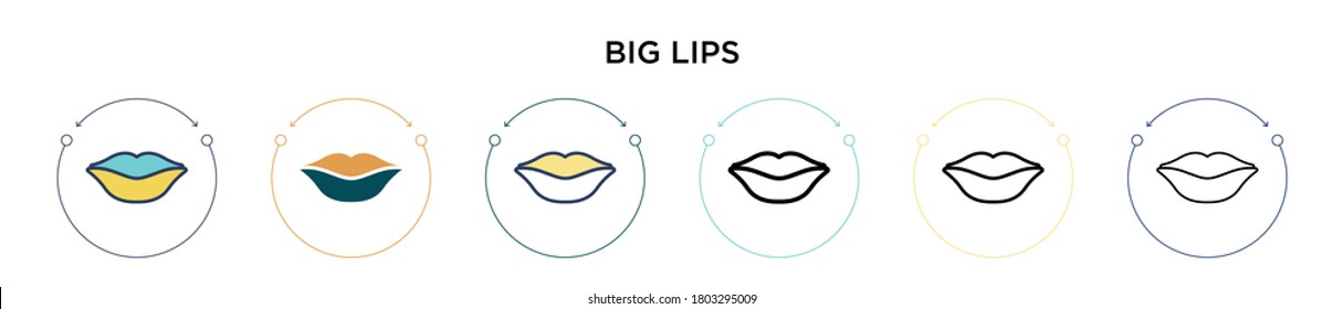 Icono de grandes labios en el estilo relleno, delgado, contorno y trazo. Ilustración vectorial de dos grandes labios de color y negro iconos vectoriales pueden utilizarse para móviles, ui, web