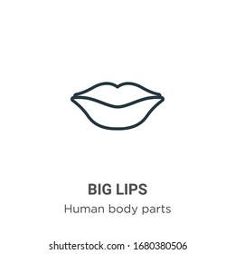 Icono vectorial de contorno de labios grandes. Icono de grandes labios negros de línea delgada, ilustración de elemento simple vectorial plano de partes del cuerpo humano editable concepto de trazo aislado en fondo blanco