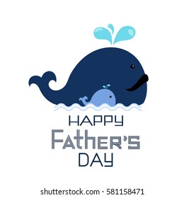 Big and little blue whales. Inscription Happy Father's Day. The idea for the cards, the booklet. 