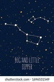 Big And Little Dipper Constellations On The Night Sky