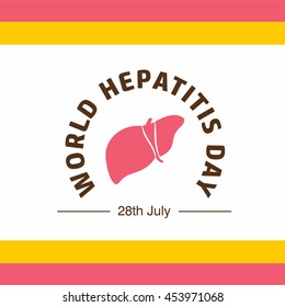 Big liver with typography 28th of july world hepatitis day. Prevent hepatitis Poster template pink and yellow background