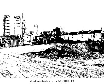 Big loader loading station vector illustration