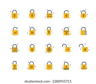 Big lock icons color set. Collection of graphic elements for website. Information security and personal data security on Internet. Cartoon flat vector illustrations isolated on white background