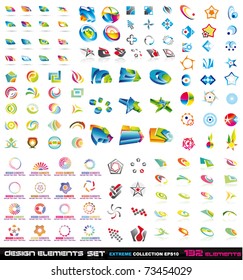 Big Logo collections set: Abstract Design Elements 2D and 3D set with 132 colorful pieces with a big variety of shapes.