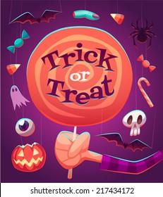 Big lollipop. Halloween poster \ background \ card. Vector illustration.