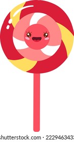 Big lollipop, sweet food, bright funny kawaii, in cartoon style, round candy, flat vector illustration, isolated on white.