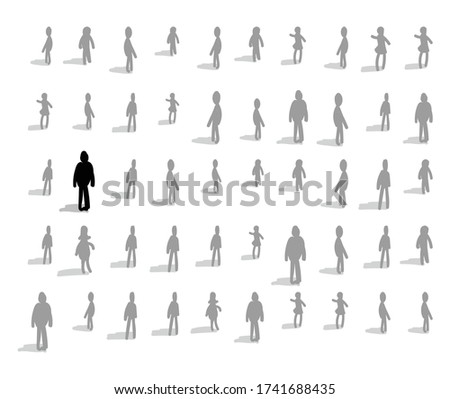 Big lonely man stands in group of people and feeling like having no body around him
