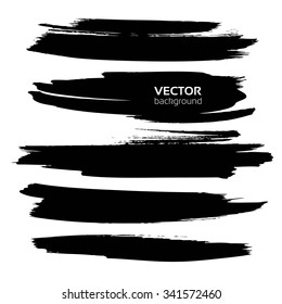 Big long abstract thick black smears set isolated on white background