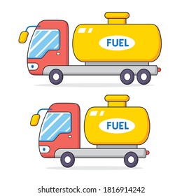 Big Long And Small Yellow Gas Fuel Tank Truck Isolated Cartoon Vector