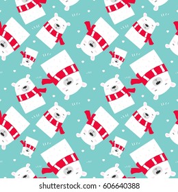 big and lovable polar bear with snow. awesome t-shirt, mug, bag lunchbox, wallpaper, wrapper, poster and banner flat design for kids. vector illustration. seamless pattern.