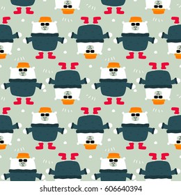 big and lovable polar bear with snow. awesome t-shirt, mug, bag lunchbox, wallpaper, wrapper, poster and banner flat design for kids. vector illustration. seamless pattern.