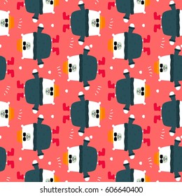 big and lovable polar bear with snow. awesome t-shirt, mug, bag lunchbox, wallpaper, wrapper, poster and banner flat design for kids. vector illustration. seamless pattern.