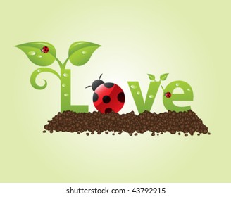 big love caption in natural style with ladybugs