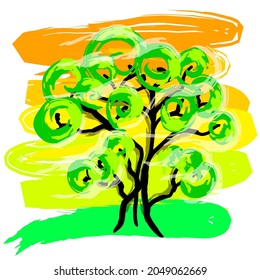 Big lush tree background design with colorful abstract background
