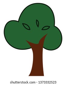 Un gran árbol lustoso con un tronco marrón y muchas hojas verdes frescas dibujo o ilustración de color vectorial 
