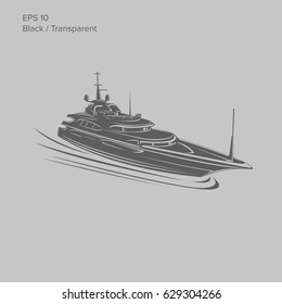 Big and luxury yacht vector illustration. Black and transparent private ship isolated vector. Exclusive vessel