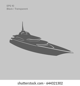 Big and luxury yacht vector illustration. Black and transparent private ship isolated vector. Exclusive vessel