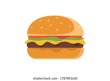 Big mac with cheese on a light background. Delicious cutlet in a bun with sesame seeds and herbs. Sandwich, fast food, quick bite. Modern vector illustration.