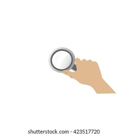 big magnifier in hand of man