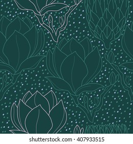 Big magnolia tree abstract seamless vector pattern