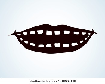 Big male humor element on white text space. Freehand outline black ink hand drawn pop man lol voice logo pictogram emblem design in retro artist doodle engrave print style pen on paper. Closeup view