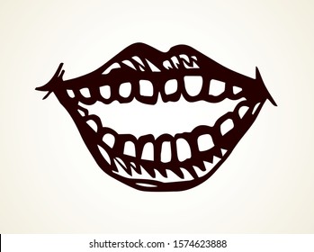 Big male humor element on white text space. Freehand outline black ink hand drawn pop man lol voice logo pictogram emblem design in retro artist doodle engrave print style pen on paper. Closeup view
