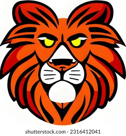 big male lion logo orange color, long thick hair lion dignified, brave