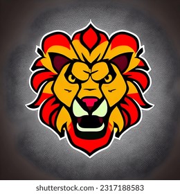 big male lion logo, orange lion, symbol of strength and courage