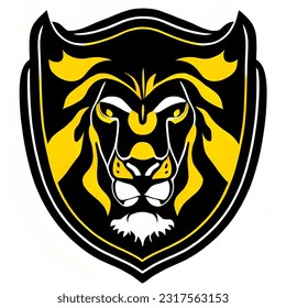 big male lion logo yellow black color, lion strong leader brave and ruler,