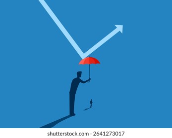 big man holding an umbrella protects business leaders to walk safely on the business path