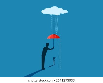 big man holds an umbrella to protect a visionary businessman from the rain