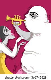 Big Man, Little Trumpet, Jazz Art (Vector Art)
