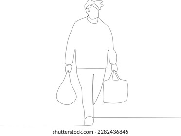 A big man looking for a place of refuge. Refugee one-line drawing