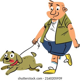 big man run dog chartoon vector