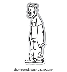 big man talking sticker black and white cartoon illustration isolated on white