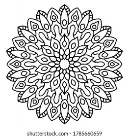 Mandala grande con 14 ejes, elemento de línea negro y blanco. Perfecto para Henna, Mehndi, tatuaje, decoración, libro de colores para todas las edades.