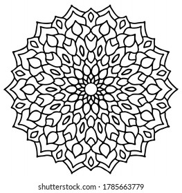 Mandala grande con 14 ejes, elemento de línea negro y blanco. Perfecto para Henna, Mehndi, tatuaje, decoración, libro de colores para todas las edades. 