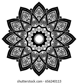 Big mandala black isolated on white. Ethnic ornament with dots. Vector illustration
