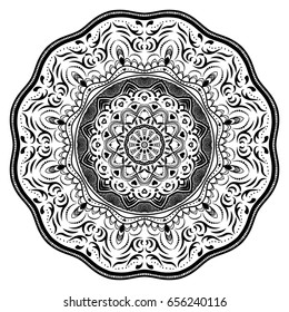 Big mandala black isolated on white. Ethnic ornament with dots. Vector illustration