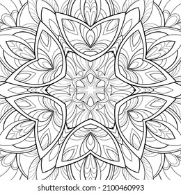 Big mandala with floral and lined patterns on a white background. For coloring book pages.